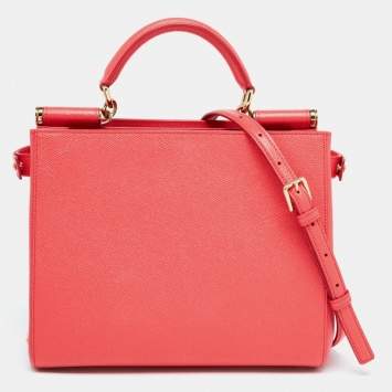 Pre Owned Dolce & Gabbana Coral Pink Leather Miss Sicily Tote