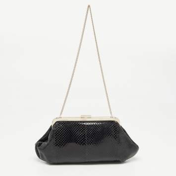 Pre Owned Dolce & Gabbana Black Snakeskin Frame Chain Clutch