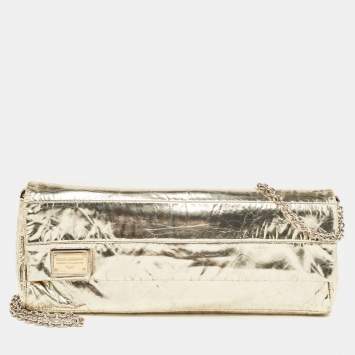 Pre Owned Dolce & Gabbana Gold Patent Leather Miss Martini Chain Clutch
