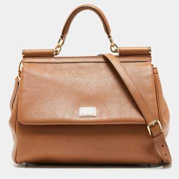 Pre Owned Dolce & Gabbana Brown Leather Large Miss Sicily Top Handle Bag