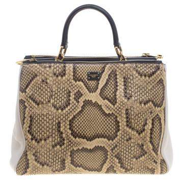 Pre Owned Dolce & Gabbana Python and Leather Medium Miss Sicily Shopper Tote
