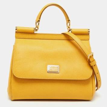 مملوكة مسبقًا Dolce & Gabbana Yellow Leather Medium Miss Sicily Top Handle Bag