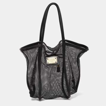 Pre Owned Dolce & Gabbana Black Mesh and Leather Open Tote