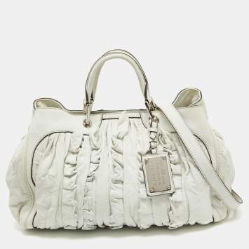 Pre Owned Dolce & Gabbana White Leather Ruffle Miss Brooke Satchel
