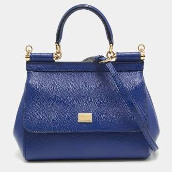 Pre Owned Dolce & Gabbana Blue Leather Small Miss Sicily Top Handle Bag
