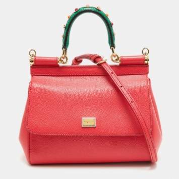 Pre Owned Dolce & Gabbana Red Leather Small Miss Sicily Top Handle Bag