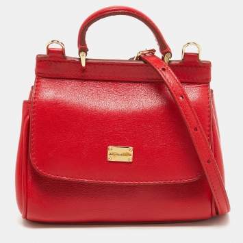 Pre Owned Dolce & Gabbana Red Leather Mini Miss Sicily Top Handle Bag