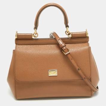 مملوكة مسبقًا Dolce & Gabbana Brown Leather Small Miss Sicily Top Handle Bag