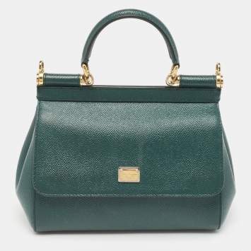 Pre Owned Dolce & Gabbana Green Leather Small Miss Sicily Top Handle Bag