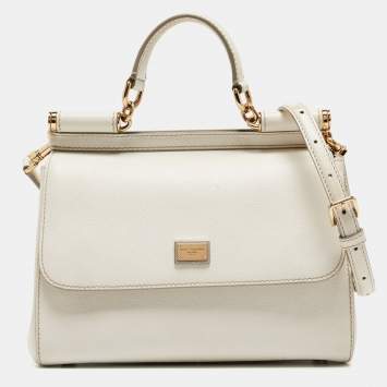 Pre Owned Dolce & Gabbana White Leather Medium Miss Sicily Handle Bag