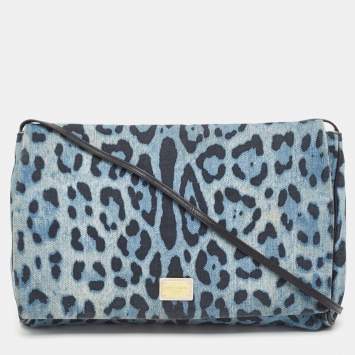 Pre Owned Dolce & Gabbana Blue/Black Leopard Print Denim Flap Shoulder Bag