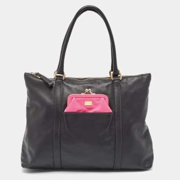 Pre Owned Dolce & Gabbana Black/Pink Leather Front Pouch Tote