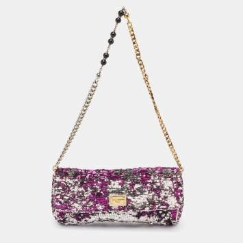 Pre Owned Dolce & Gabbana Purple/Silver Sequins Miss Charles Clutch