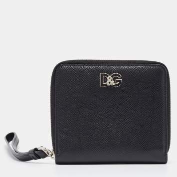 مملوكة مسبقًا Dolce & Gabbana Black Leather Zip Around Wallet