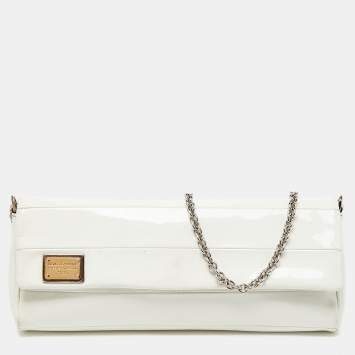 Pre Owned Dolce & Gabbana Off White Patent Leather Miss Martini Chain Clutch