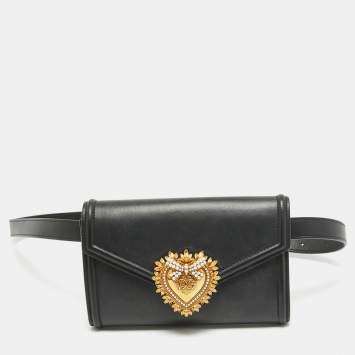 Pre Owned Dolce & Gabbana Black Leather Devotion Belt Bag