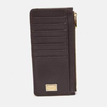 Pre Owned Dolce & Gabbana Burgundy Leather Long Zip Card Holder