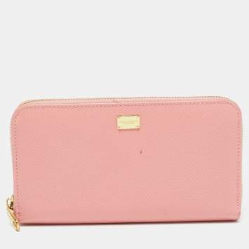 Pre Owned Dolce & Gabbana Pink Leather Zip Around Wallet