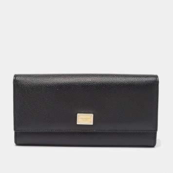 Pre Owned Dolce & Gabbana Black Leather Flap Continental Wallet