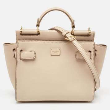 Pre Owned Dolce & Gabbana Beige Leather Mini Sicily 62 Tote 
