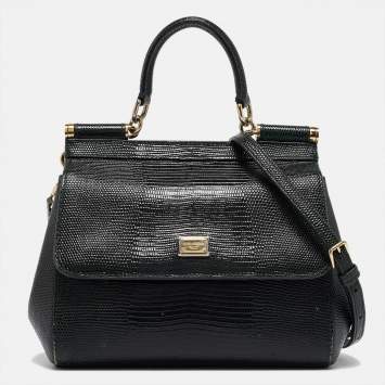 Pre Owned Dolce & Gabbana Green Lizard Embossed Leather Small Miss Sicily Top Handle Bag