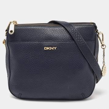 Pre Owned DKNY Navy Blue Leather Zip Crossbody Bag