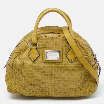 Pre Owned Dolce & Gabbana Olive Green Woven Leather Miss Biz Satchel