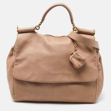 Pre Owned Dolce & Gabbana Beige Leather Flap Top Handle Bag
