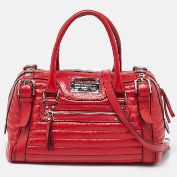 Pre Owned Dolce & Gabbana Red Leather Miss Easy Way Satchel