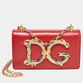 Pre Owned Dolce & Gabbana Red Leather DG Girls Phone Bag