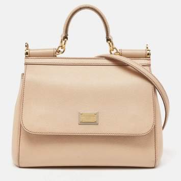 Pre Owned Dolce & Gabbana Beige Leather Medium Miss Sicily Top Handle Bag