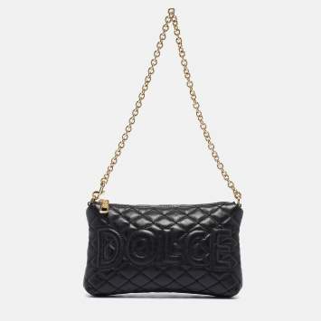 Pre Owned Dolce & Gabbana Black Quilted Leather Logo Pochette Bag