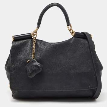 Pre Owned Dolce & Gabbana Black Soft Leather Miss Sicily Top Handle Bag