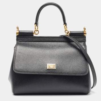Pre Owned Dolce & Gabbana Black Leather Small Miss Sicily Top Handle Bag