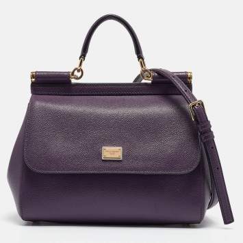 Pre Owned Dolce & Gabbana Purple Leather Medium Miss Sicily Top Handle Bag