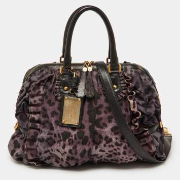 Pre Owned Dolce & Gabbana Purple Leopard Print Canvas and Leather Miss Rouche Bag