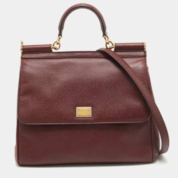 Pre Owned Dolce & Gabbana Burgundy Leather Large Miss Sicily Top Handle Bag