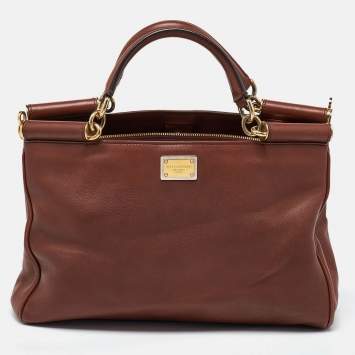 Pre Owned Dolce & Gabbana Brown Leather Miss Sicily Tote