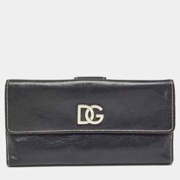 مملوكة مسبقًا Dolce & Gabbana Black Leather Logo Tri Fold Continental Wallet