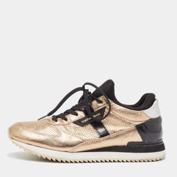 Pre Owned Dolce & Gabbana Rose Gold Perforated Leather Low Top Sneakers Size 39