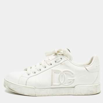Pre Owned Dolce & Gabbana White Leather Portofino Sneakers Size 38
