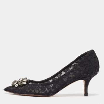 Pre Owned Dolce & Gabbana Black Lace Bellucci Pumps Size 38.5