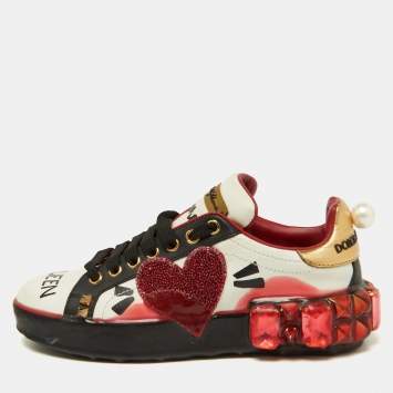 Pre Owned Dolce & Gabbana Multicolor Leather Portofino Embellished Low Top Sneakers Size 35