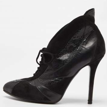 Pre Owned Dolce & Gabbana Black Suede and Python Lace Up Ankle Boots Size 38