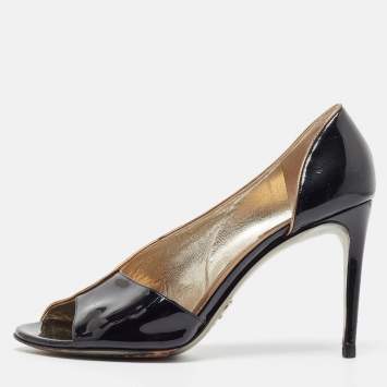 Pre Owned Dolce & Gabbana Black Patent Leather Open Toe D'orsay Pumps Size 41