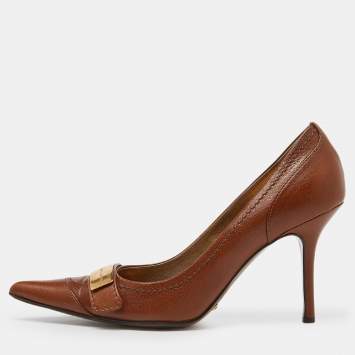 Pre Owned Dolce & Gabbana Brown Leather Pointed Toe Pumps Size 37