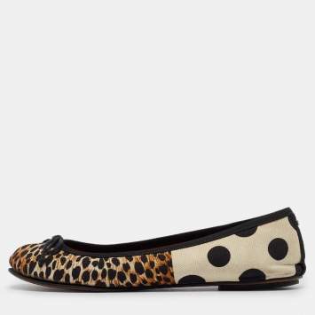 Pre Owned Dolce & Gabbana Tricolor Animal Print and Polka Dot Canvas Bow Ballet Flats Size 37.5
