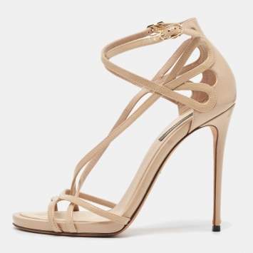 Pre Owned Dolce & Gabbana Beige Patent Leather Strappy Sandals Size 38
