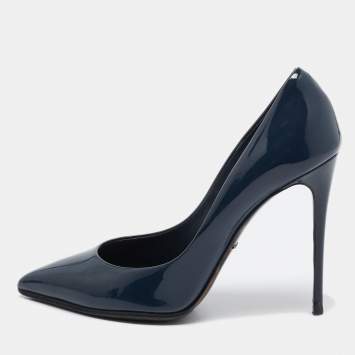 Pre Owned Dolce & Gabbana Navy Blue Patent Leather Pointed Toe Pumps Size 37
