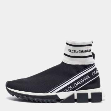 Pre Owned Dolce & Gabbana Black Knit Fabric Sorrento High Top Sneakers Size 40
